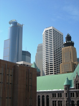 This photo of buildings and rooftops that dominate the Minneapolis, Minnesota skyline was taken by Minneapolis photographer "drouu".